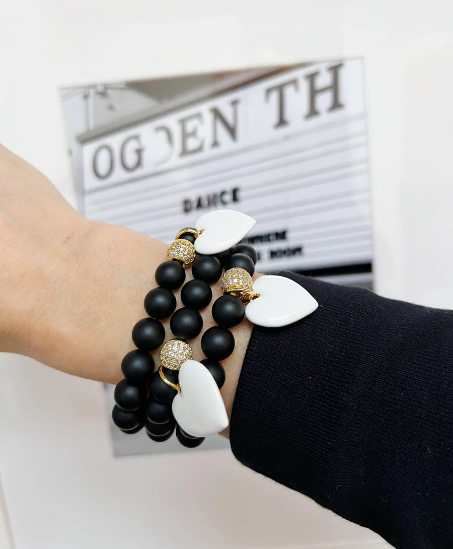 Lauren Amble Onyx White Heart Bracelet