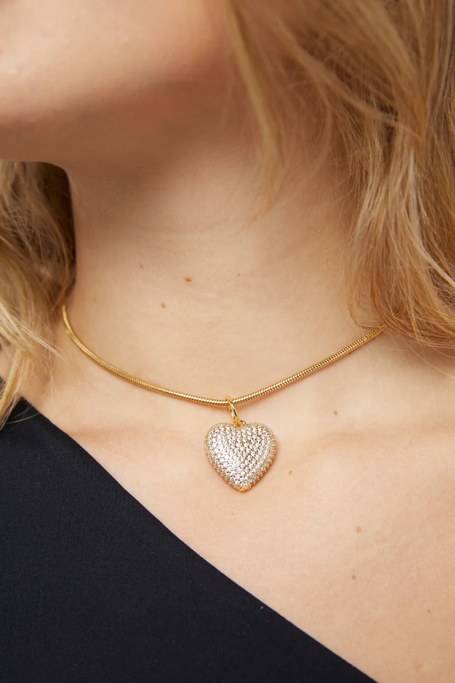 Lauren Amble Pave Puffy Heart Pendant Necklace