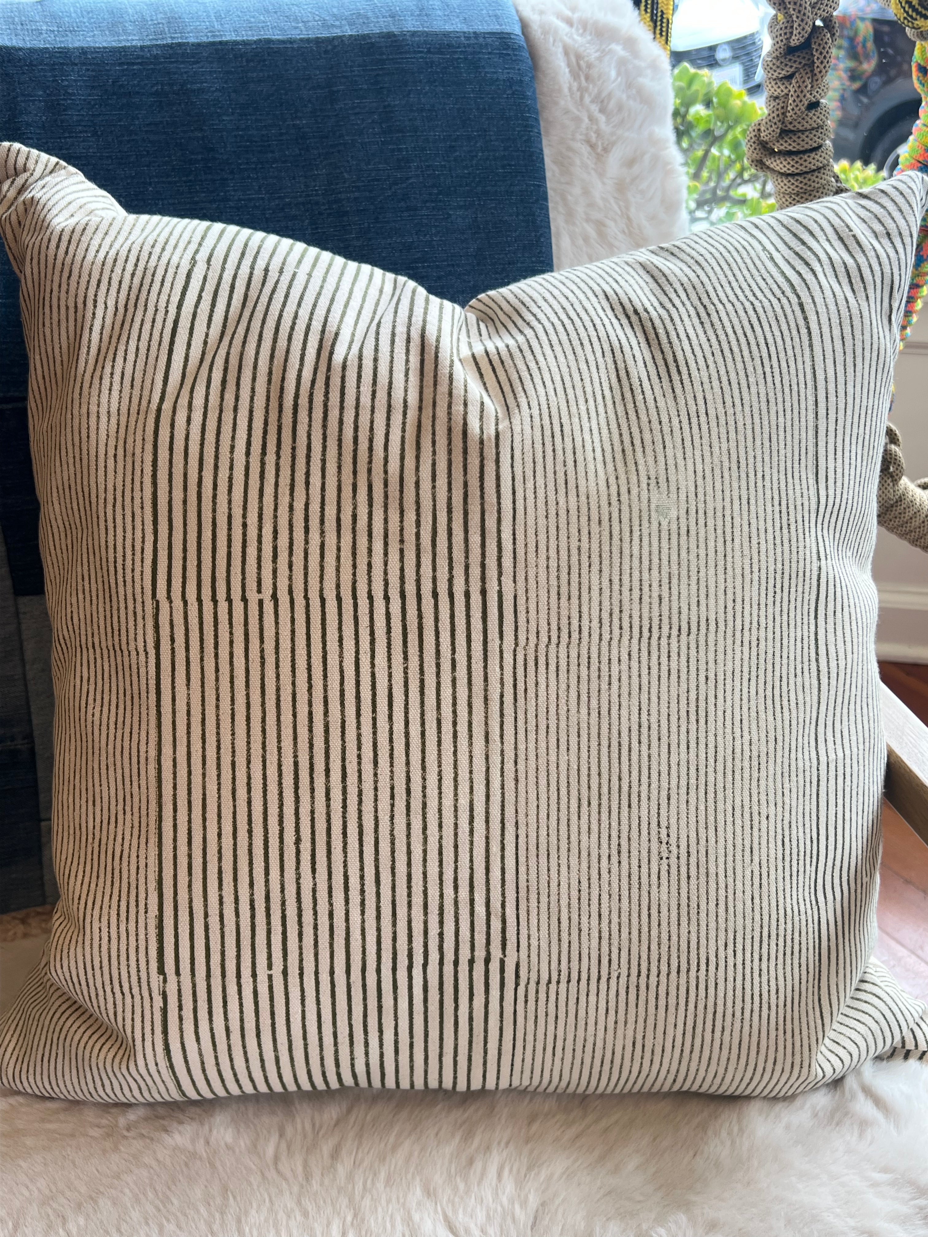 Linen Pillow Cover with Insert - Stripe 22x22