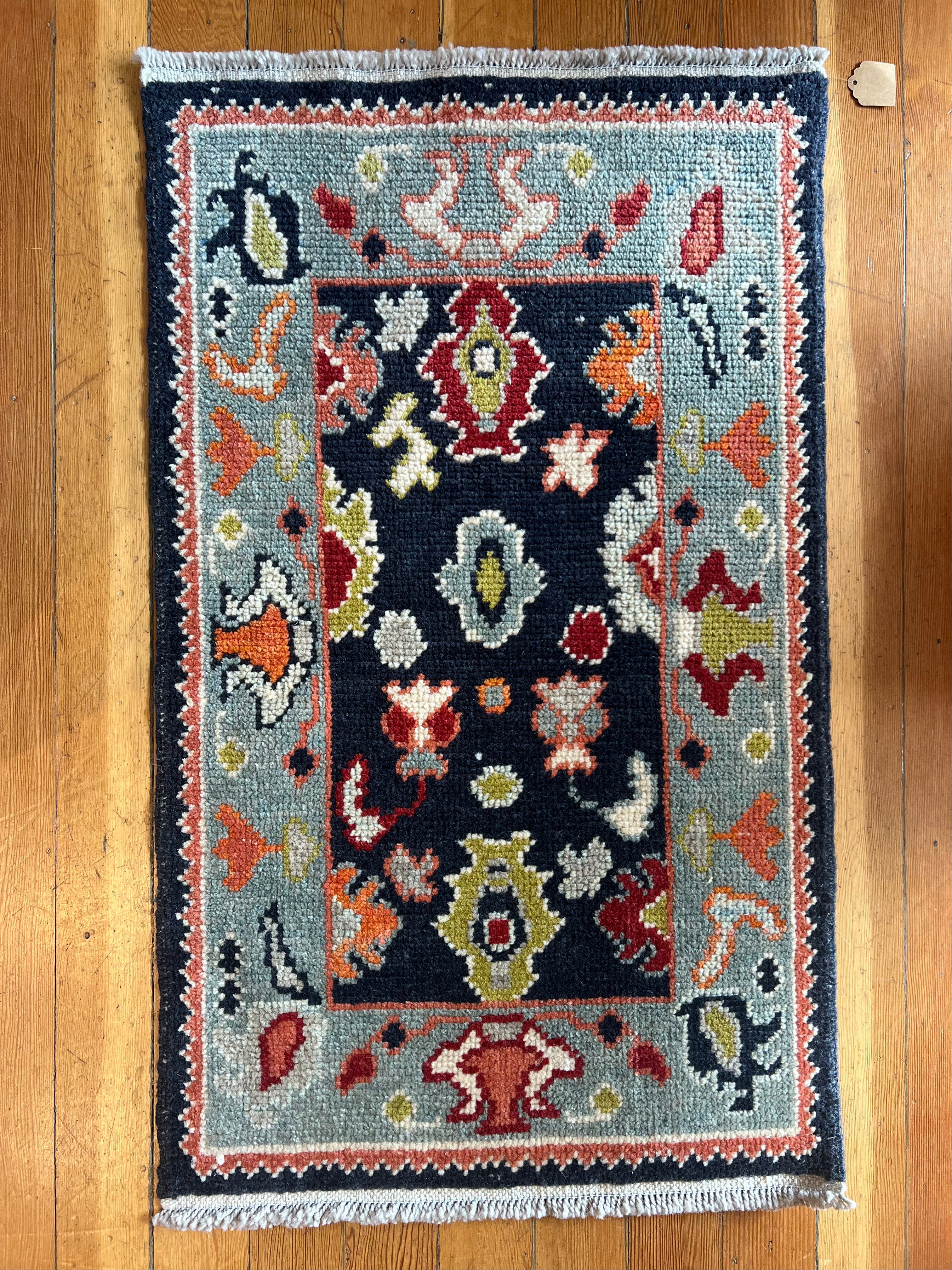 Turkish Hand Knotted Rug - Blue/Light blue w/print