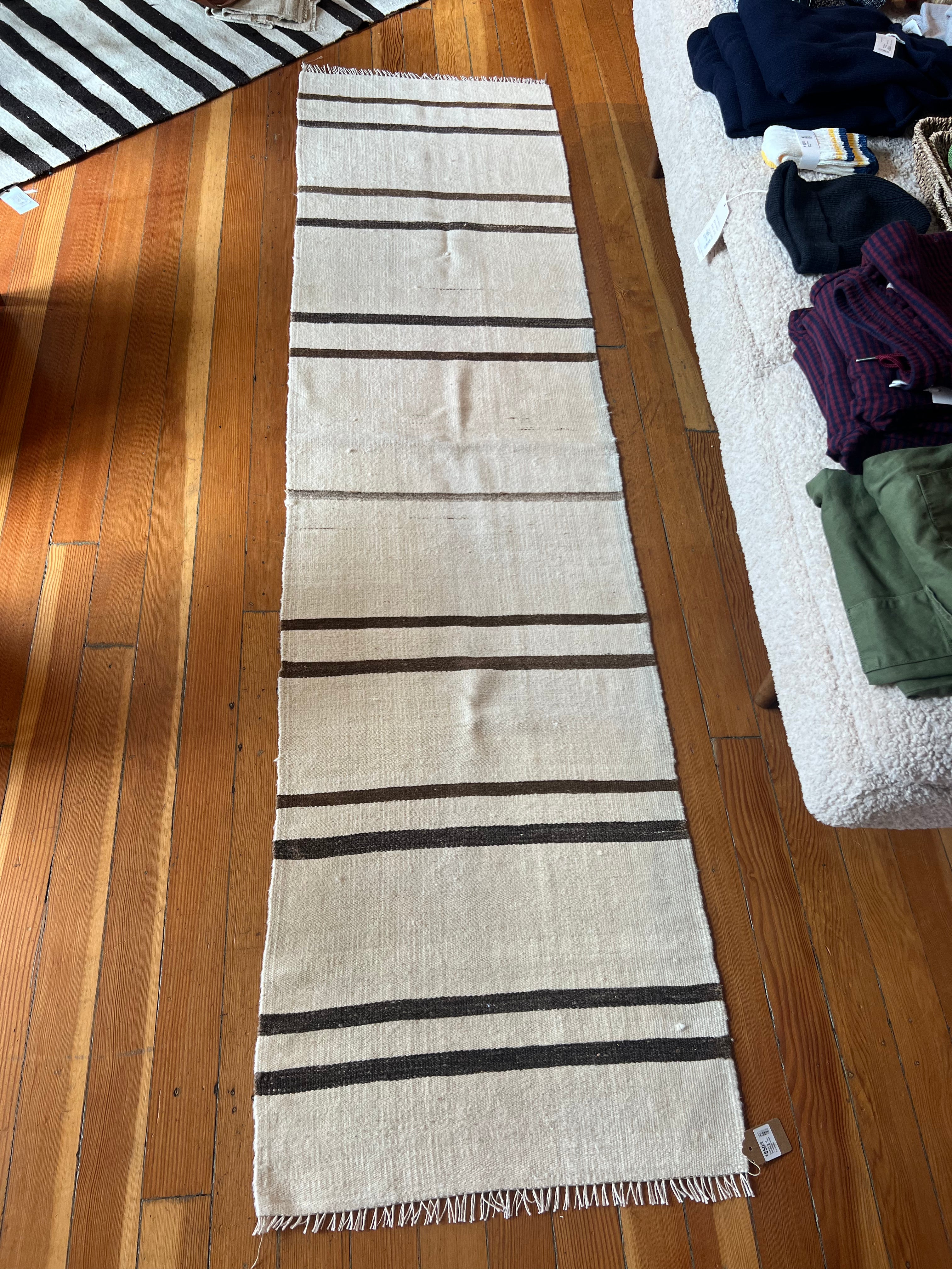 Turkish Hand Knotted Runner - Brown Stripe/Cream