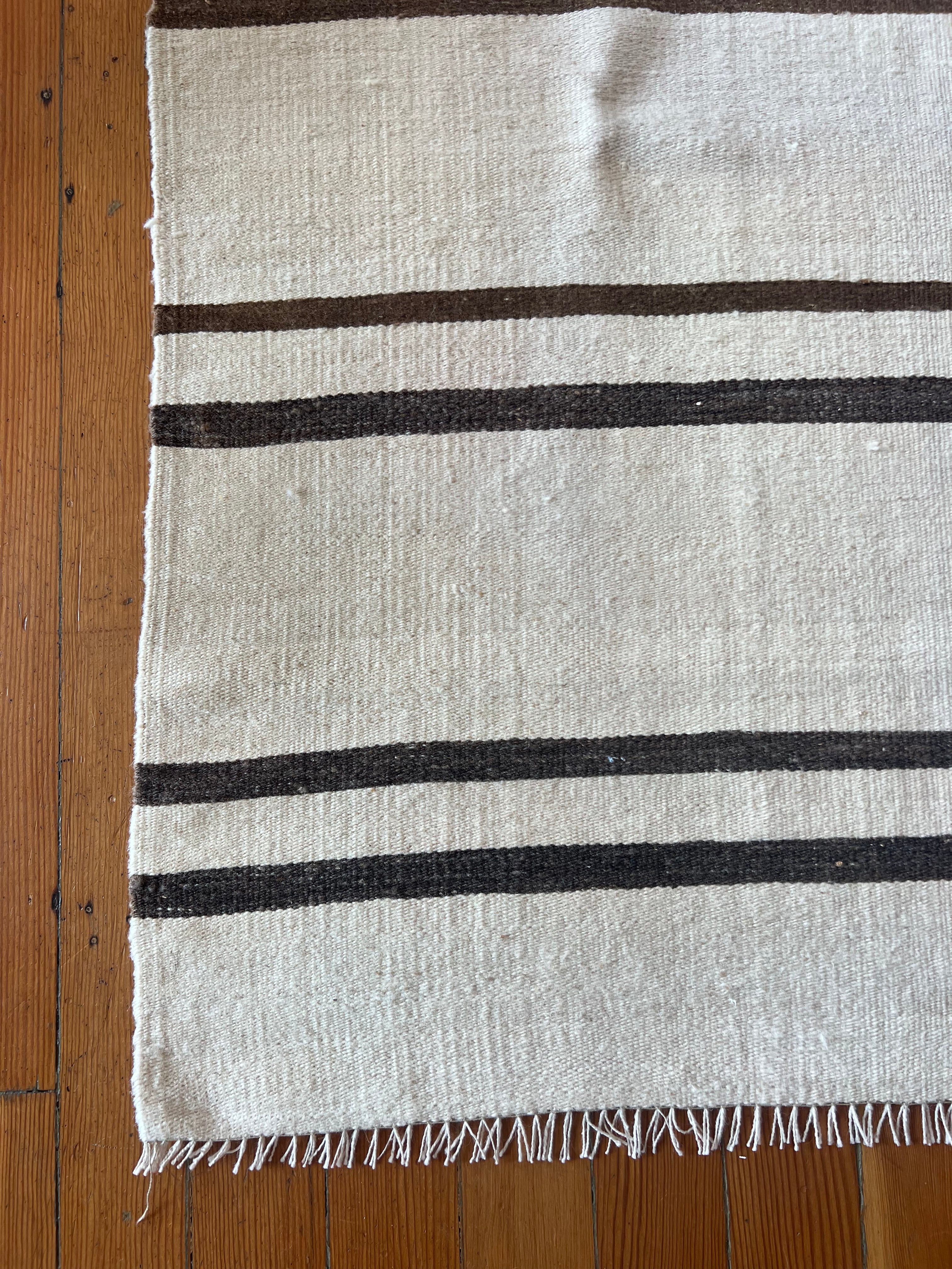 Turkish Hand Knotted Runner - Brown Stripe/Cream