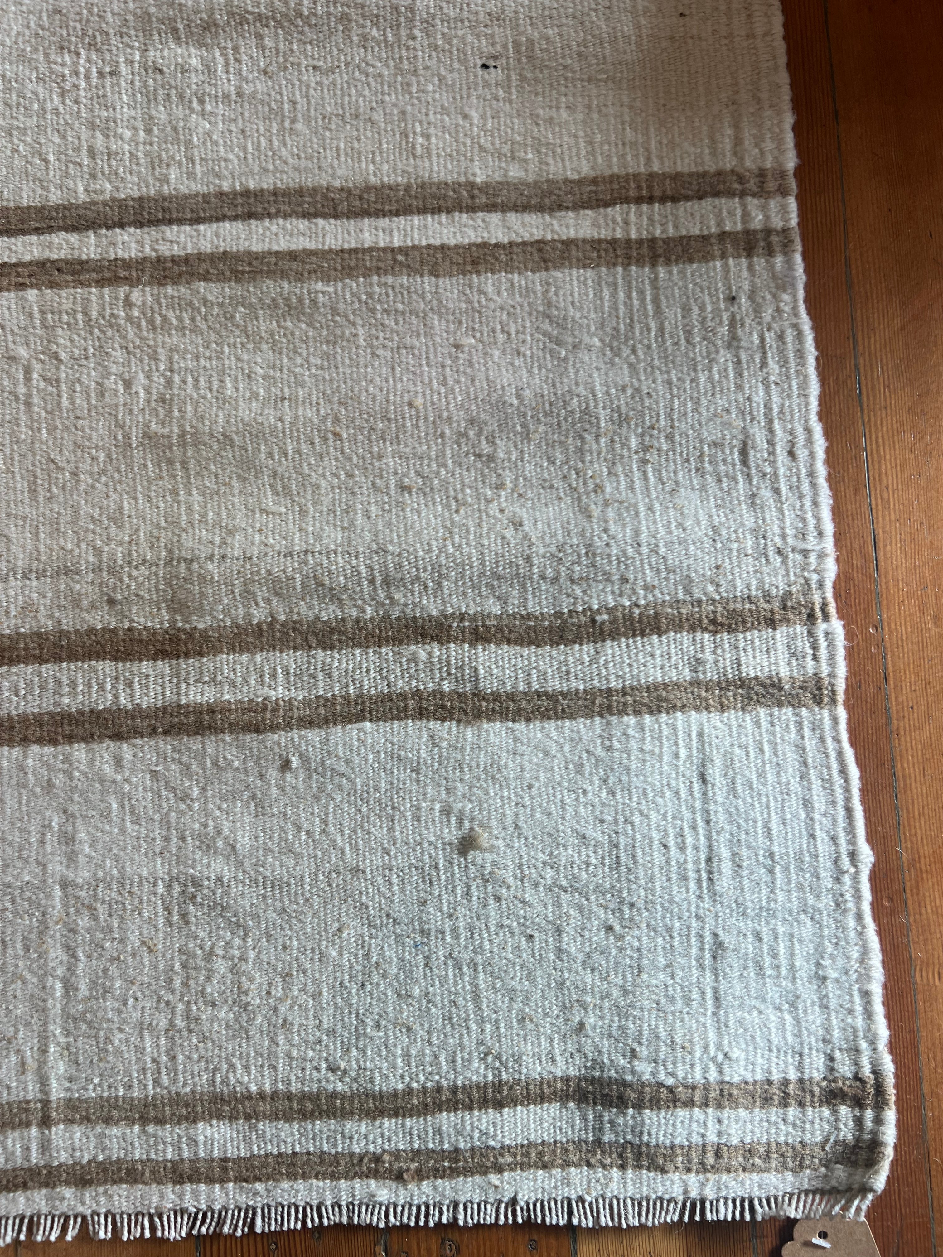 Turkish Hand Knotted Rug 2x4 - Brown Stripe/Cream