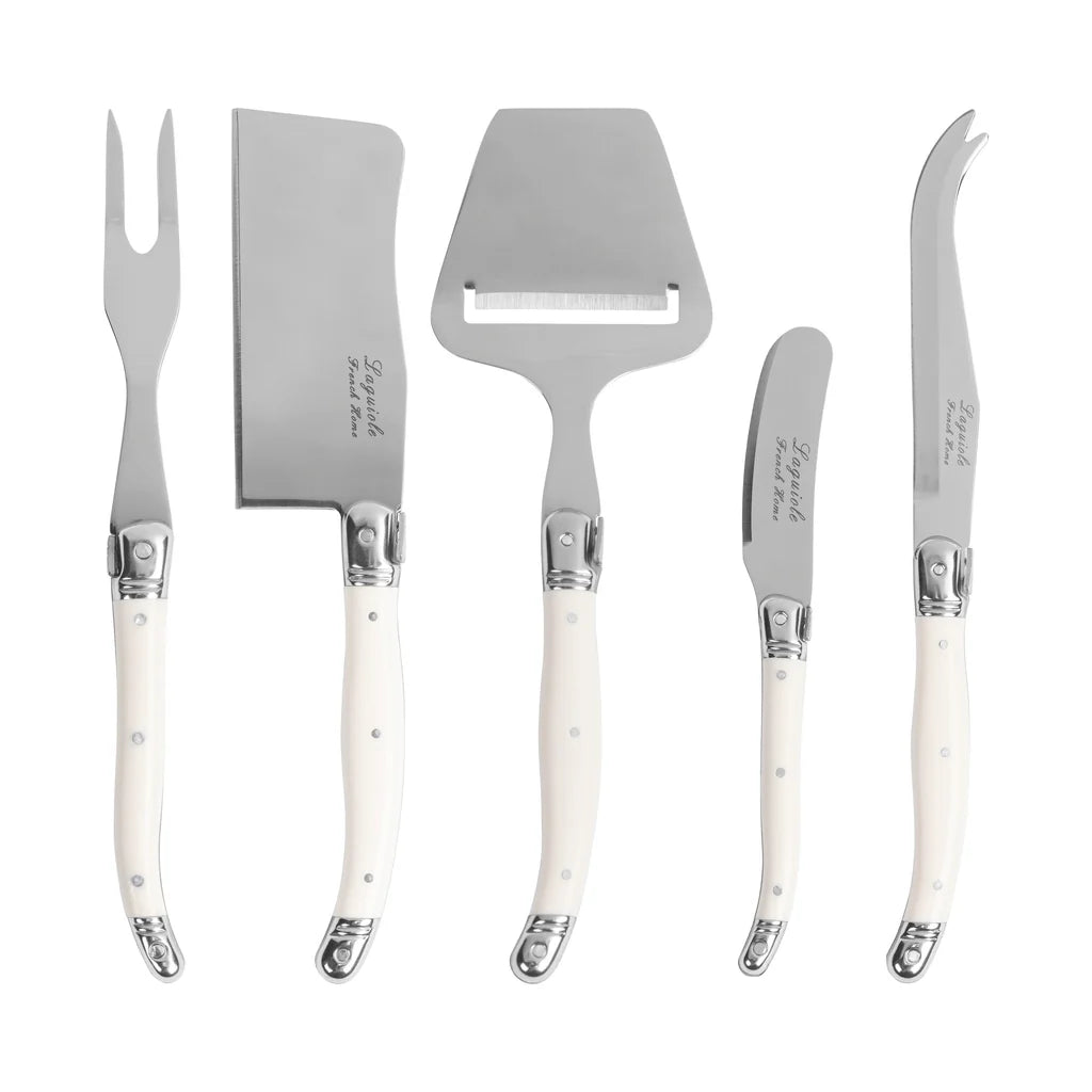5-Piece Laguiole Cheese Knife, Fork, and Slicer Set with Faux Ivory Handles