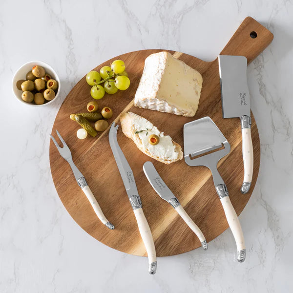 5-Piece Laguiole Cheese Knife, Fork, and Slicer Set with Faux Ivory Handles