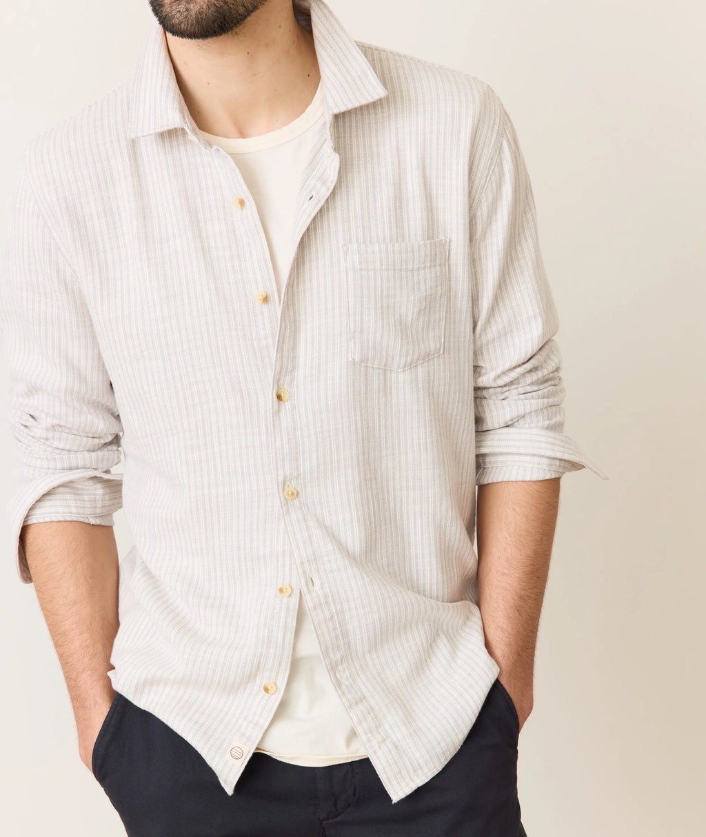 Marine Layer Stretch Selvage Long Sleeve Shirt - Grey Vertical Stripe