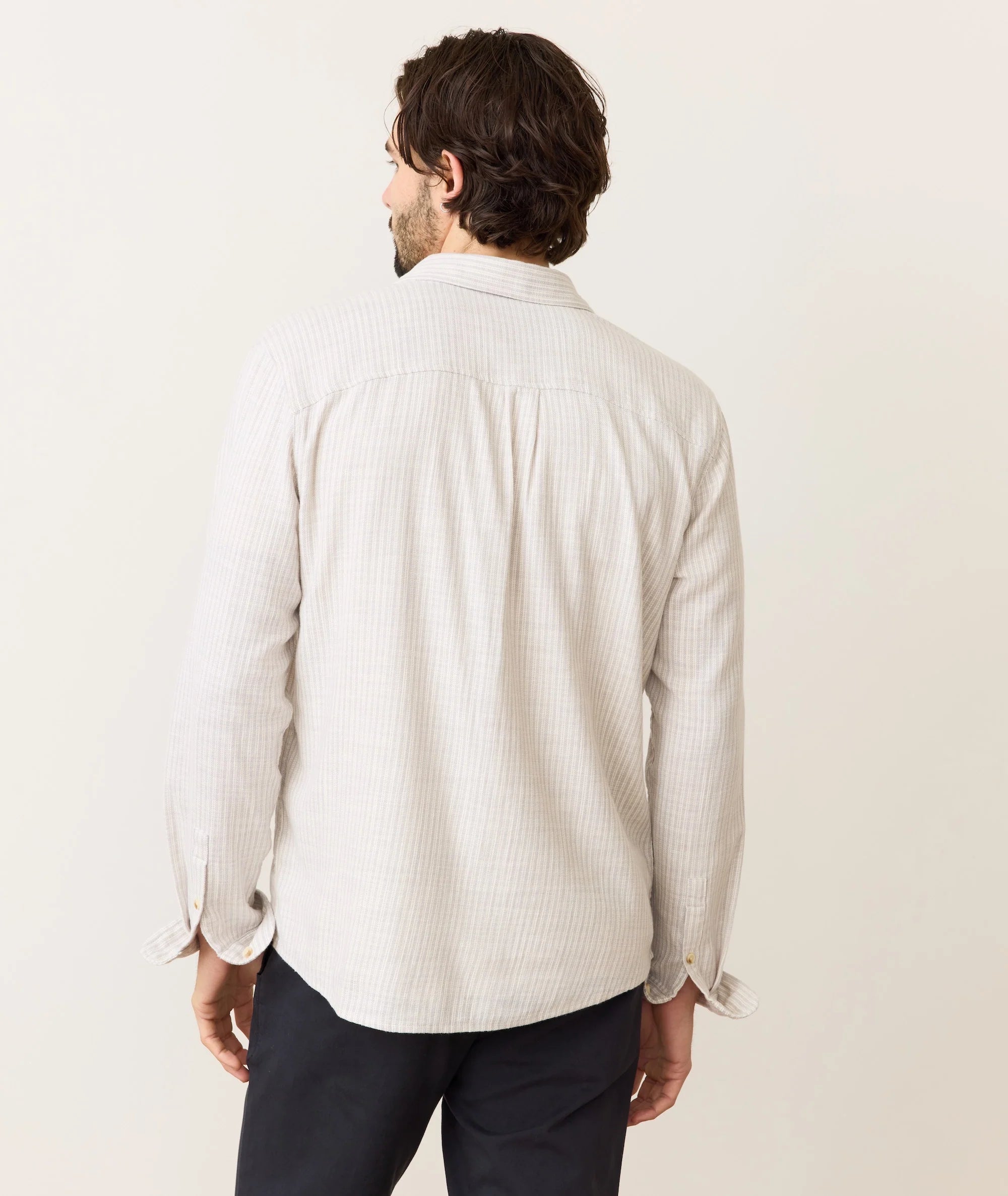 Marine Layer Stretch Selvage Long Sleeve Shirt - Grey Vertical Stripe
