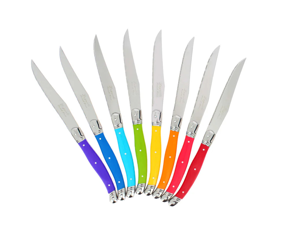 French Home Set of 8 Laguiole Steak Knives, Rainbow Colors