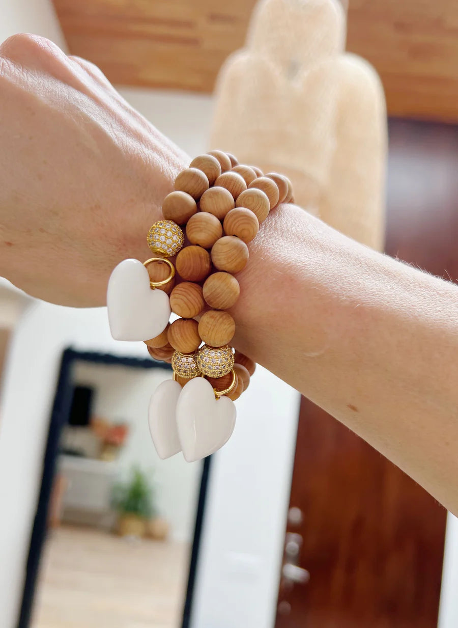 Lauren Amble Sandalwood White Heart Bracelet