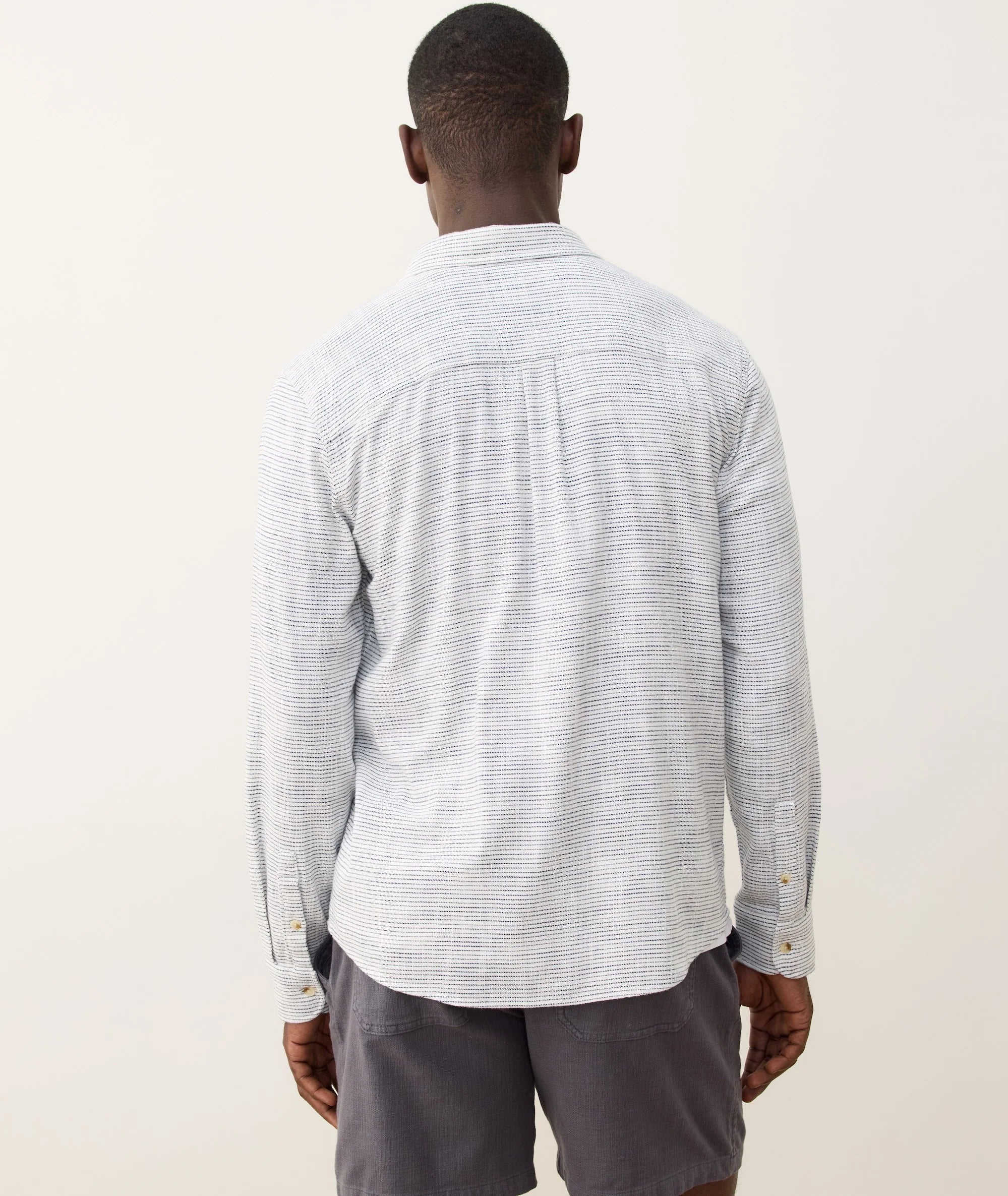 Marine Layer Stretch Selvage Long Sleeve Shirt - Natural/Black Stripe